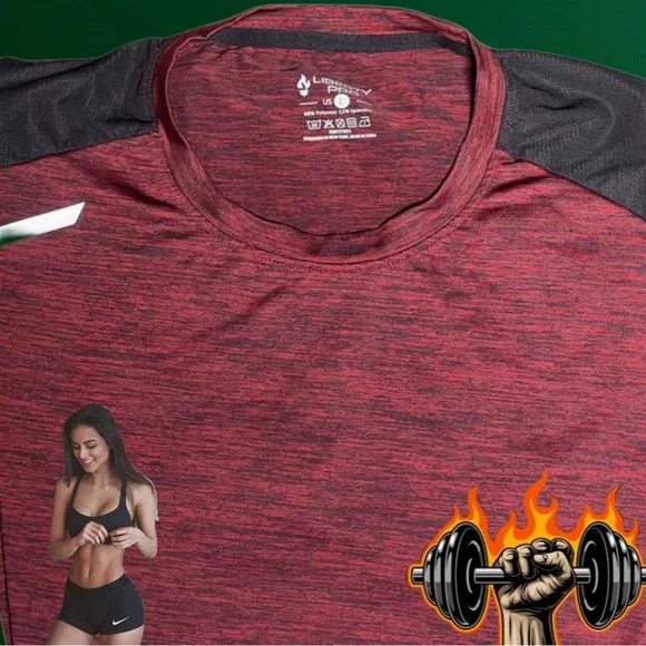 NEW Workout Liberty Pro Dri-Fit Burgundy Athletic T-Shirt -LRG - Picture 2 of 12